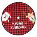 Jupe de sapin de Noël à carreaux rouges et noirs avec Père Noël, renne et texte de Noël - Diamètre 122CM / Imprimé à carreaux noir et rouge