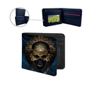Herrenbrieftasche im Gothic-Stil mit goldenem Totenkopfmuster und vielen Kartenfächern - Goldener Schädel (ZDQB-013)