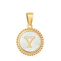 Elegant 18K gold-plated necklace pendant with white shell inlay and letter Y design - Letter Y