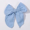 Light blue linen bow hair clip for girls with natural woven fabric texture and finish - Light Blue