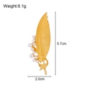 Detailed view of matte gold feather brooch with pearl accents and size specifications - Gold Feather Pearl Style (FG100-A)