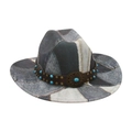 Western style patchwork denim hat with turquoise bead band and vintage metal buckle - One Size / Black (Patchwork Style)