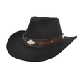 Detail of black felt cowboy hat featuring brown leather band with vintage silver conchos - M (56-58cm) / Black