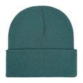 Deep teal knitted beanie cap made of warm acrylic yarn with a classic fold-over cuff - One Size / Dark Green