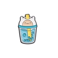 Cartoon enamel pin featuring Finn character inside a colorful bubble tea cup - Blue