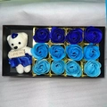 Blue gradient soap rose gift box with a white teddy bear and I LOVE YOU sign - 12 Blue Gradient Roses + Bear