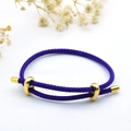 Detailed view of purple woven cord bracelet with polished gold-tone metal infinity buckles - 2mm Semi-finished (Single End Fixed) / Dark Blue-15
