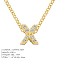 Letter X pendant necklace in 14K gold plated stainless steel with zircon stones - Letter X / Gold