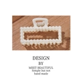 Elegant cream white rectangular hair claw clip fully covered in smooth pearls - Square