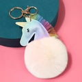Llavero unicornio brillante con pompón blanco crema y encaje de arcoíris - 9cm Encaje / Blanco Roto