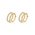 Luxurious double-row zircon gold ear cuffs with elegant crisscross sparkling design - Intertwined Double Hoop Earrings (JQH0129) / Gold