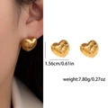 Golden heart-shaped titanium steel earrings with a textured crinkled finish for women - Brushed Heart Style (E0897)
