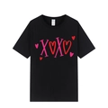 Black loose-fit XOXO printed t-shirt with heart patterns for Valentine's Day - XS / Black (XOXO Print)