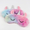 Mascherina per occhi unicorno in peluche sfumato arcobaleno con corno glitter - Maschera per Occhi Unicorno Sfumata