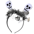 Halloween headband with white felt skulls, silver ghost sequins and black tinsel décor - Felt Skull Ghost Tinsel