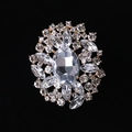 Exquisite crystal flower brooch with gold alloy base and oval transparent stone - MM-BR-0031 / Gold