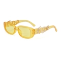 Detail of yellow rectangular sunglasses with golden dragon relief on the temple - Handmade Items Ship In 3-4 Days / C6