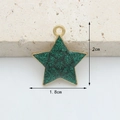 Star shaped pendant in dark green glitter finish with gold metal frame 2cm size - Green Glitter Star