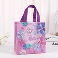 Purple non-woven gift bag with colorful flower patterns and Happy Mother heart design - Style 4008-3 (Happy Mother) / 23*22*11cm