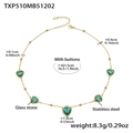 Collana in acciaio inossidabile dorato con cinque pietre di vetro a cuore verde - Collana in Zircone Verde Chiaro (TXP510) / 42+5cm / Oro