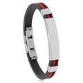 Bracelet double couche en silicone noir et rouge avec barre décorative en acier inoxydable - Rouge