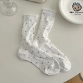 Chaussettes blanches japonaises à pois noirs avec bordures élégantes en dentelle douce - Taille unique / Blanc