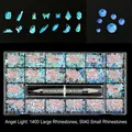 Sky blue flatback nail crystal set with 21-compartment box and dual-end dotting pen - Angel Light (1400 Big, 5040 Small)