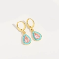 Dettaglio di orecchini a goccia con cristallo rosa e smalto azzurro in finitura oro - Goccia In Zirconia Rosa (ES2638-2)