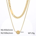 Double layered gold titanium steel necklace featuring square plaque and bead charm - Gold Color (KN251306-Z)