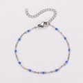 Silver stainless steel chain bracelet with blue enamel dots and adjustable lobster clasp - Steel-Blue