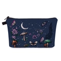Close-up of sunflower and celestial pattern on dark blue multi-function makeup pouch - Blue Star Moon