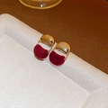 Detail of vintage gold chain earrings with burgundy velvet studs on white jewelry box - 12# Silver Earring Post - Gold - Red - Gold Plated