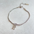 Silver stainless steel double layered snake chain bracelet with knotted letter E pendant - Silver-E