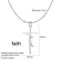 Silver stainless steel cross necklace featuring cutout faith pendant design - Faith / Steel