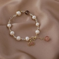 Detail of baroque pearl bracelet with red cherry pendant on elegant silk background - 13# Cherry Pendant Bracelet