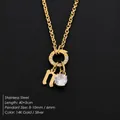 14K gold plated stainless steel necklace featuring letter n and sparkling cz pendant - Letter N
