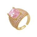 Verstellbarer Goldring mit quadratischem rosa Kristall und Zirkonia-Pflasterung - Gold Rosa Zirkonia