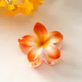 Gradient orange and white plumeria flower hair claw clip with a glossy finish - Three-color Sunset Orange [8cm Large]