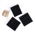 Three premium black velvet jewelry pouches with snap buttons on white ceramic display - Double-sided Plush Style (Black) / 7x7cm