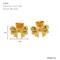 Bow-shaped 18k gold plated stainless steel stud earrings with dimensions and weight info - Plain Bow Tie Style (S-E241)