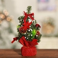 Petit sapin de Noël de 20cm avec nœuds rouges et boules dorées sur socle - Mini sapin en tissu brillant - Rouge