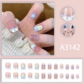 Short square press-on nails with blue leopard print and cute cat star art designs - A3142 (Glue Style) - Cute Cat Blue Leopard Pattern