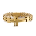 Pulsera rock para hombre de acero de titanio dorado trenzado con cierre en T cruz - Color Dorado Pulido (KB162804-KFC)
