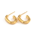 Polished gold C-shaped stud earrings with minimalist metal finish on white background - Gold Oval Style (JDE201803)