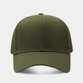 Detailed front view of olive green cotton baseball cap with six-panel structure and curved brim - Adjustable / Army Green