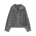 French style metallic thread bomber jacket in black and white tweed with golden zipper - XS / Gray