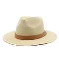 Beige straw Panama sun hat for men featuring a brown leather band and metallic rivet - M (56-58cm) / Beige