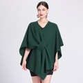Stylish green oversized knitted shawl cape poncho with a unique knot design for women - One Size / Dark Green