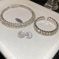 Sparkly silver rhinestone jewelry set including necklace, bracelet and stud earrings - Three-Piece Set / 45# Silver Disc Full Diamond Set