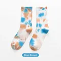 Blue and coffee tie-dye mid-calf cotton socks with a trendy street style gradient pattern - Blue Coffee